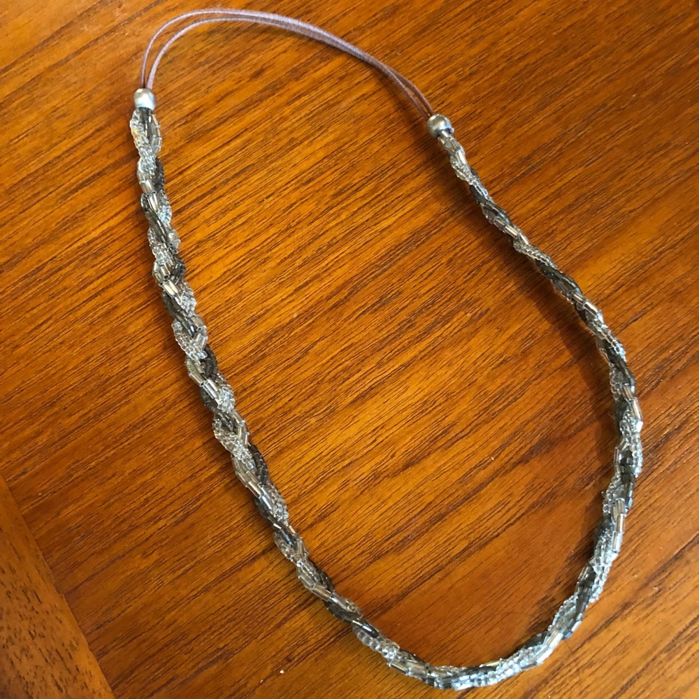 Elastic beaded green and silver headband